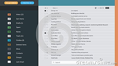 Email interface. Client mail list. Web design template. Online message communication Stock Photo