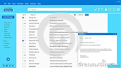 Email interface. Client mail list. Web design template. Online message communication Stock Photo