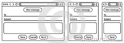 Email interface, outline mail window, internet new message frame in line template mockup browser window on computer, tablet Vector Illustration