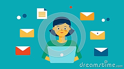 Email Management An image depicting a virtual assistant sorting through emails on a laptop with visual icons for email Vector Illustration