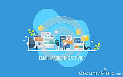 Email marketing agency providing email marketing service, engaging people with personalized email campaign, digital marketing. Vector Illustration