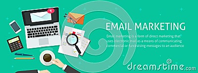 Email marketing banner, email analyzing or inspecting newsletter campaign data Vector Illustration