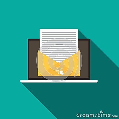 Email Marketing concept flat style icon with long shadow Vector Illustration