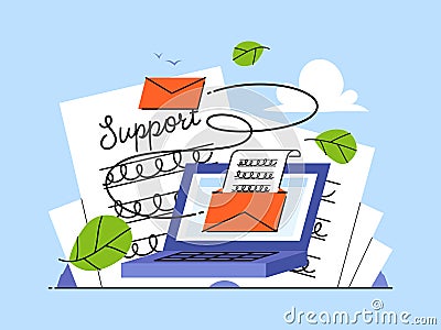 Email marketing or electronic communication in business. Flat style vector illustration of envelope with letter Vector Illustration