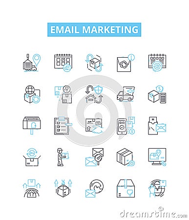 Email marketing vector line icons set. Email, Marketing, Newsletter, Campaign, Blasts, Opt-in, Autoresponder Vector Illustration