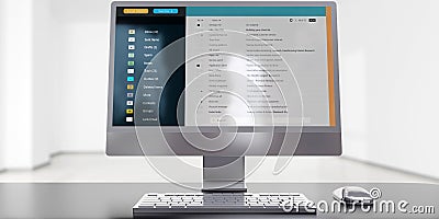 Email message communication. Client mail list on computer desktop monitor, office background Stock Photo