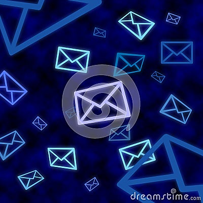 Email message icons floating in blue cyberspace Stock Photo
