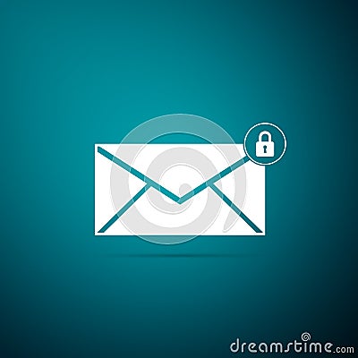 Email message lock password icon isolated on blue background. Envelope with padlock sign. Private mail and security Vector Illustration
