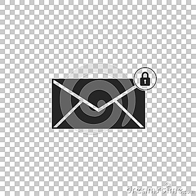 Email message lock password icon isolated on transparent background. Envelope with padlock sign. Private mail and Vector Illustration