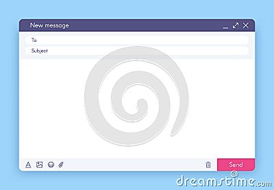 Email message window. Mail app interface, mailings emails and send online feedback blank frame vector illustration Vector Illustration