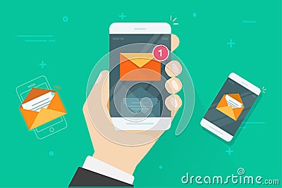 Email mobile phone notifications vector illustration, flat cartoon smartphone with read and unread inbox messages, mail Vector Illustration