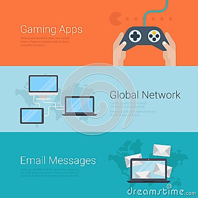 Email network gaming apps website slider banner flat vector Vector Illustration