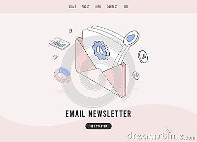 Email Newsletter Subscription service concept. E-mail envelope with an open newsletter. Flat design vector e-commerce Vector Illustration