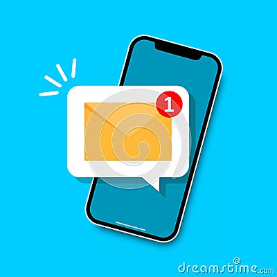 Email notification concept. New email on the smartphone screen Vector Illustration