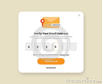 Email OTP verification popup screen with illustration for mobile and web interface kit Vector Illustration