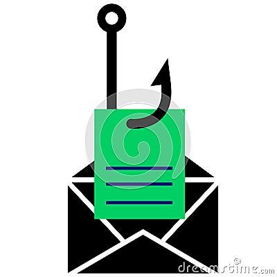 Email phishing icon. Hacker attacking computer sign. Online mail hacking malware activity symbol. flat style Stock Photo