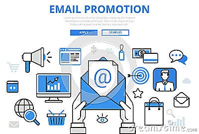 Email promotion digital marketing concept flat line art vector icons Vector Illustration