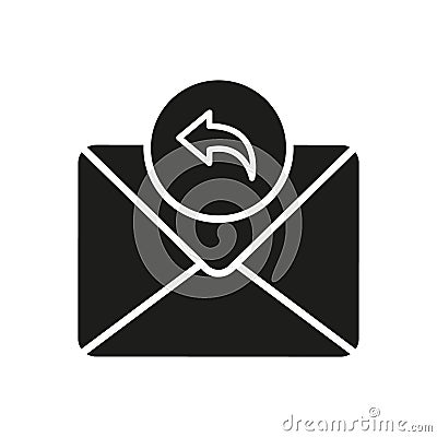 Email Reply Silhouette Icon. Responding New Message Glyph Pictogram. Mail, Letter, Post Solid Sign. Envelope With Arrow Vector Illustration