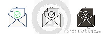 Email Sent or Received icon concept. Envelope with check mark vector design in 3 styles Vector Illustration
