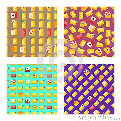 Email set of seamless pattern vector illustration. Open and closed envelopes with letters. Sending and getting messages Vector Illustration