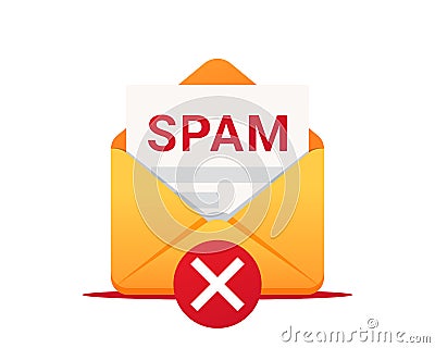 Email SPAM, vector icon. Envelope with spam. Email box hacking, spam warning Vector Illustration