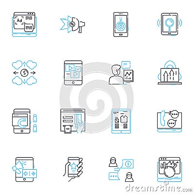 Email strategy linear icons set. Campaigning, Deliverability, Segmentation, Targeting, Optimization, Engagement Vector Illustration