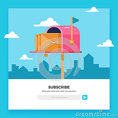 Email subscribe, online newsletter vector template with mailbox and submit button Vector Illustration