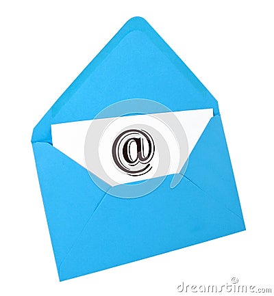 Email symbol card in blue envelope Stock Photo