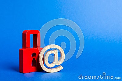 Email symbol and red padlock. Protection against Internet threats and hacker attacks. Safety of personal data, privacy of users. Stock Photo