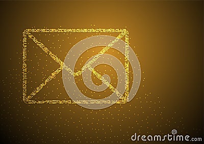 Email symbol shape Particle Geometric Bokeh circle dot pixel pattern, You got mail concept design gold color illustration on brown Vector Illustration
