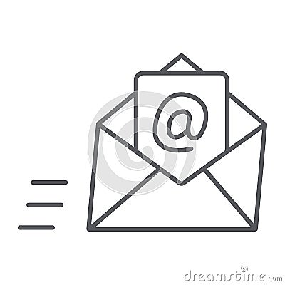 Email thin line icon, mail and letter, mail envelope sign, vector graphics, a linear pattern on a white background. Vector Illustration