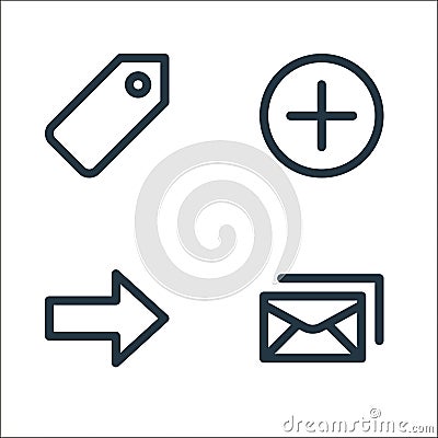 email ui line icons. linear set. quality vector line set such as mails, forward, add Vector Illustration