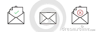 3 Email vector icons. Closed envelope. Transaction error. Failed message sending. E-mail sent or received. Illustration design Vector Illustration