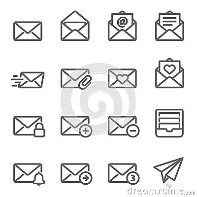 Email Vector Line Icon Set. Contains such Icons as Inbox, Letter, Attachment, Envelope and more. Expanded Stroke Vector Illustration