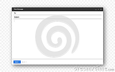 Email window mockup. Empty email message window with toolbar and minimalistic interface Vector Illustration