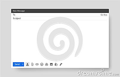 Email window template. Blank mail browser page interface for messages. Vector screen frame mockup of email window for computer. UI Vector Illustration