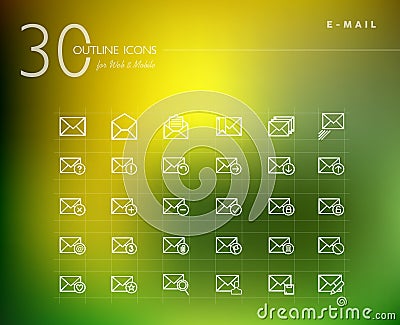 Emailing status outline icons set Vector Illustration