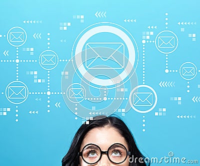 Emails with young woman Stock Photo