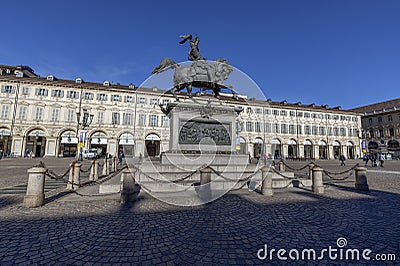 Emanuele Filiberto of Savoy's monument in San Carlo square in Torino (Turin), Italy Editorial Stock Photo