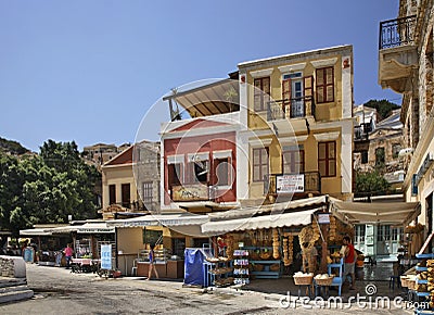 Embankment in Ano Symi. Greece Editorial Stock Photo