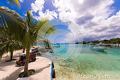 The embankment of the city of Bayahibe, La Altagracia, Dominican Republic. Copy space for text. Stock Photo