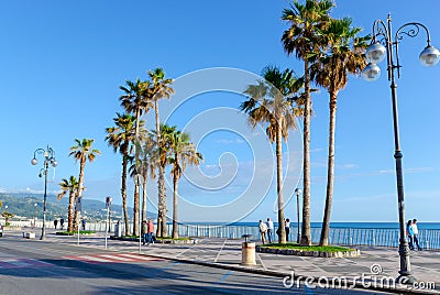 Embankment of the city of Diamante, the Mediterranean Sea, Calabria, Italy. Editorial Stock Photo