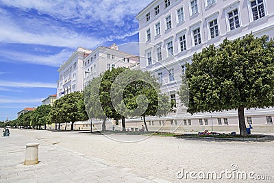 The embankment of the city of Zadar on a sunny summer day. Zadar, one of the most popular cities in Croatia in the Editorial Stock Photo