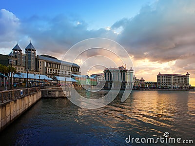 The embankment at sunset, Port-Louis- capital of Mauritius Stock Photo