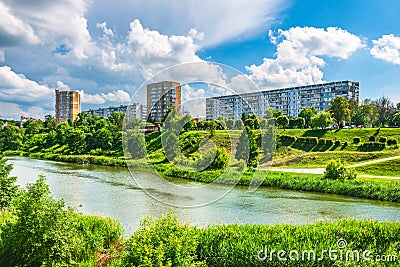 Embankment of the Tsna River in Tambov. View on flow Tsna river in Tambov Stock Photo