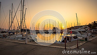 Yachts in the Kemer Marina at dawn. Beautiful morning by the sea. Editorial Stock Photo