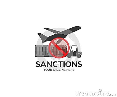 Embargo trade wars. Restriction on importation production, ban on export of dual-use goods to countries under sanction logo design Vector Illustration