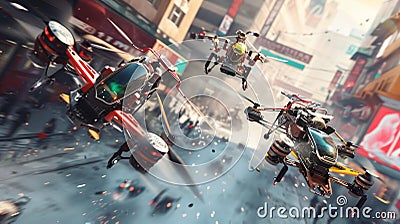 Race of drones in an urban setting. Stock Photo