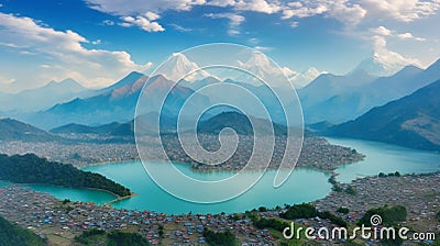 Beautifull landscape view of Pokhara city and Pheva lake, Nepal. Travel in Nepal concept. Stock photo. Stock Photo