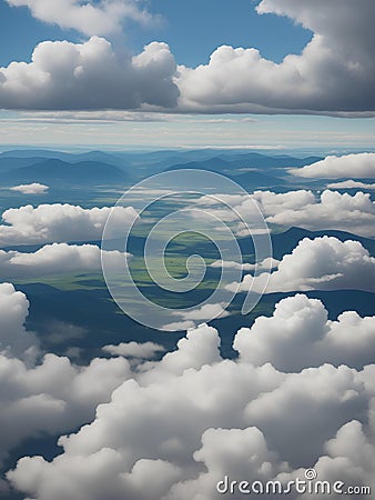 Summit Serenity Atop the Majestic Heights, Overlooking a Tapestry of City, Meadows, and Glistening Stock Photo